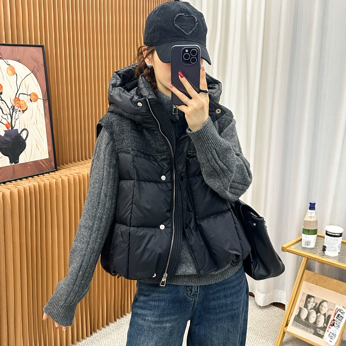 复古连帽90白鸭绒羽绒马甲女欧货