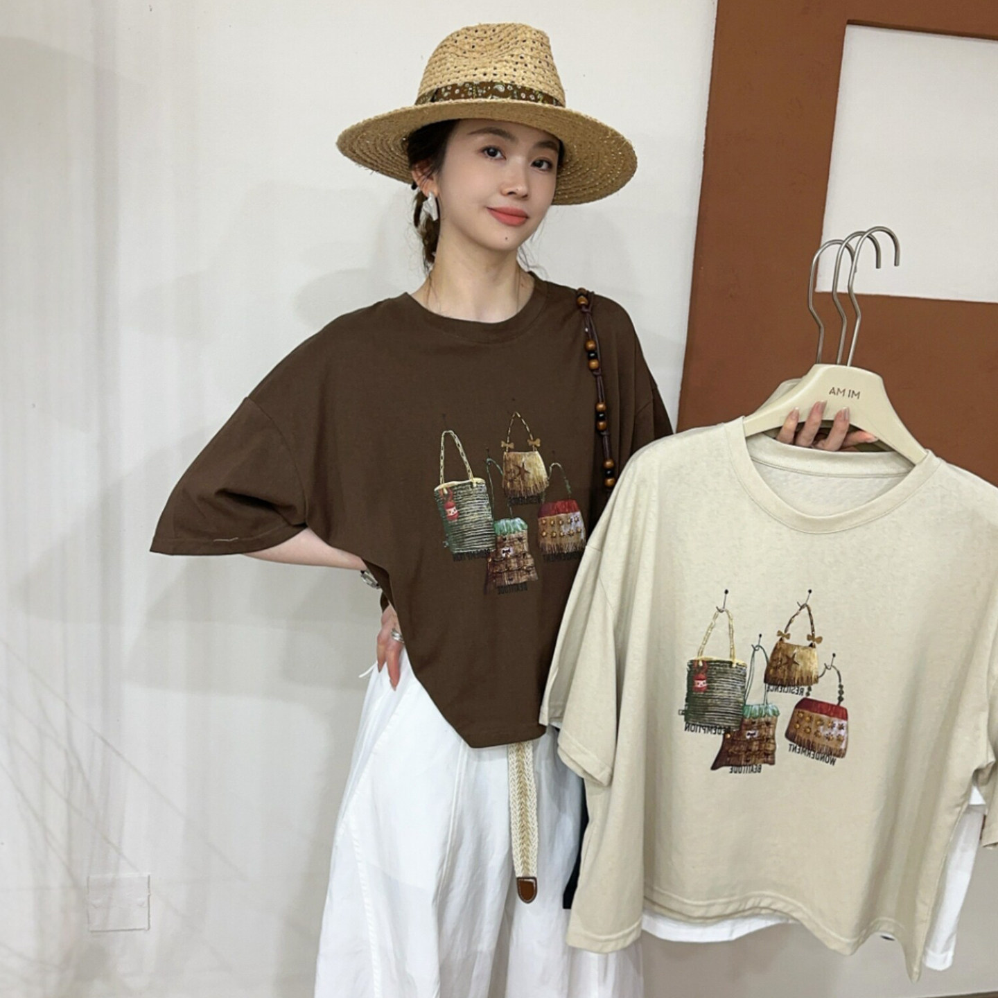 可爱包包印花短袖T恤女欧洲站2026夏装新款欧货女装时尚打底衫潮