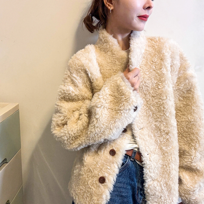 颗粒绒皮毛一体皮草短外套女欧货