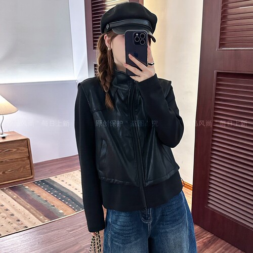 假两件蛋白皮PU皮衣外套女欧洲站