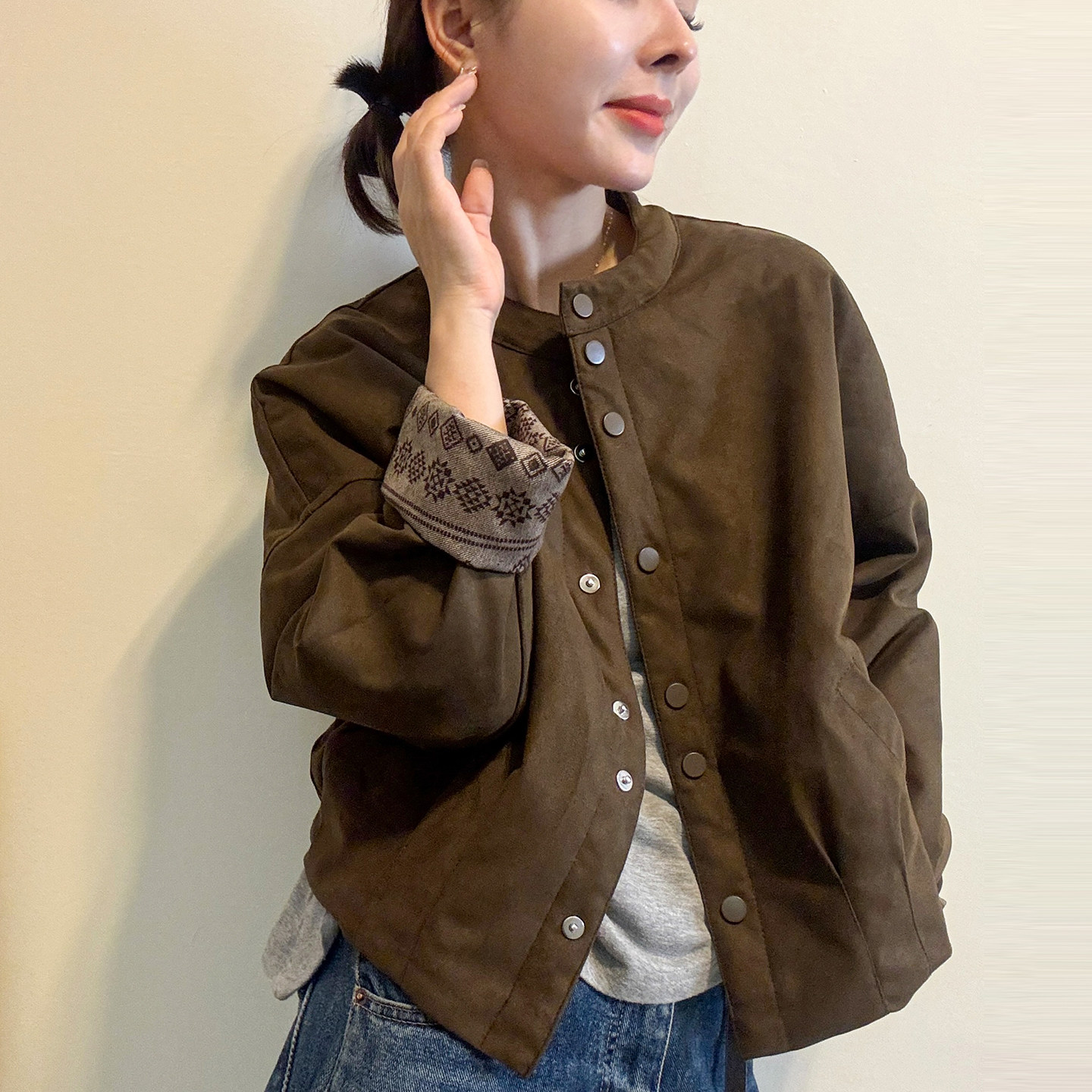 复古立领加棉棒球服外套女欧洲站