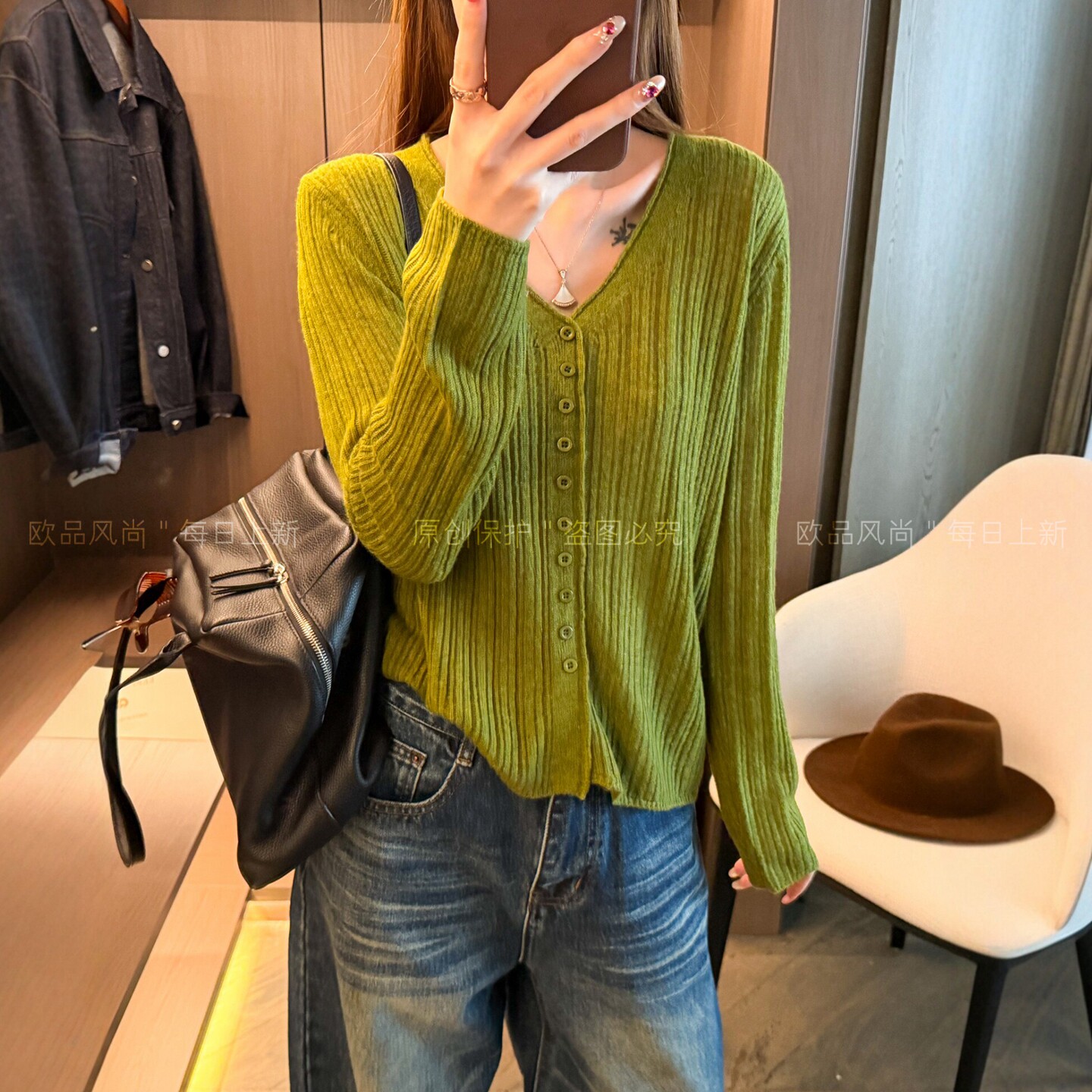 莱赛尔绵羊毛V领针织开衫女欧货