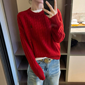 女欧洲站2025冬装 新款 欧货女装 复古刺绣麻花纹羊毛针织衫 打底衫 潮