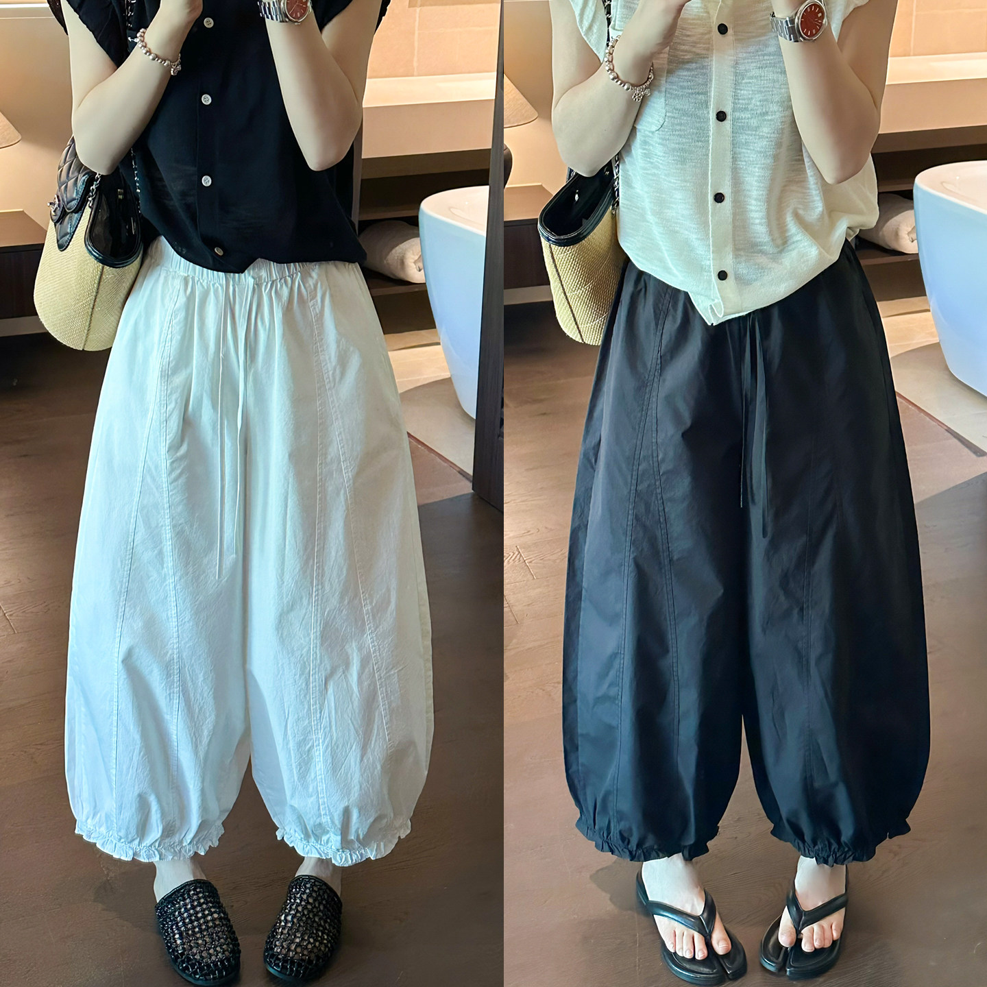 抽绳系带九分花苞阔腿裤女欧洲站2026夏季新款欧货女装休闲裤子潮