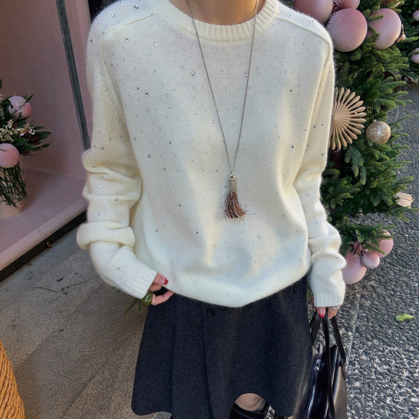 重工烫钻细羊毛针织衫女欧洲站2025冬装新款欧货女装毛衣打底衫潮