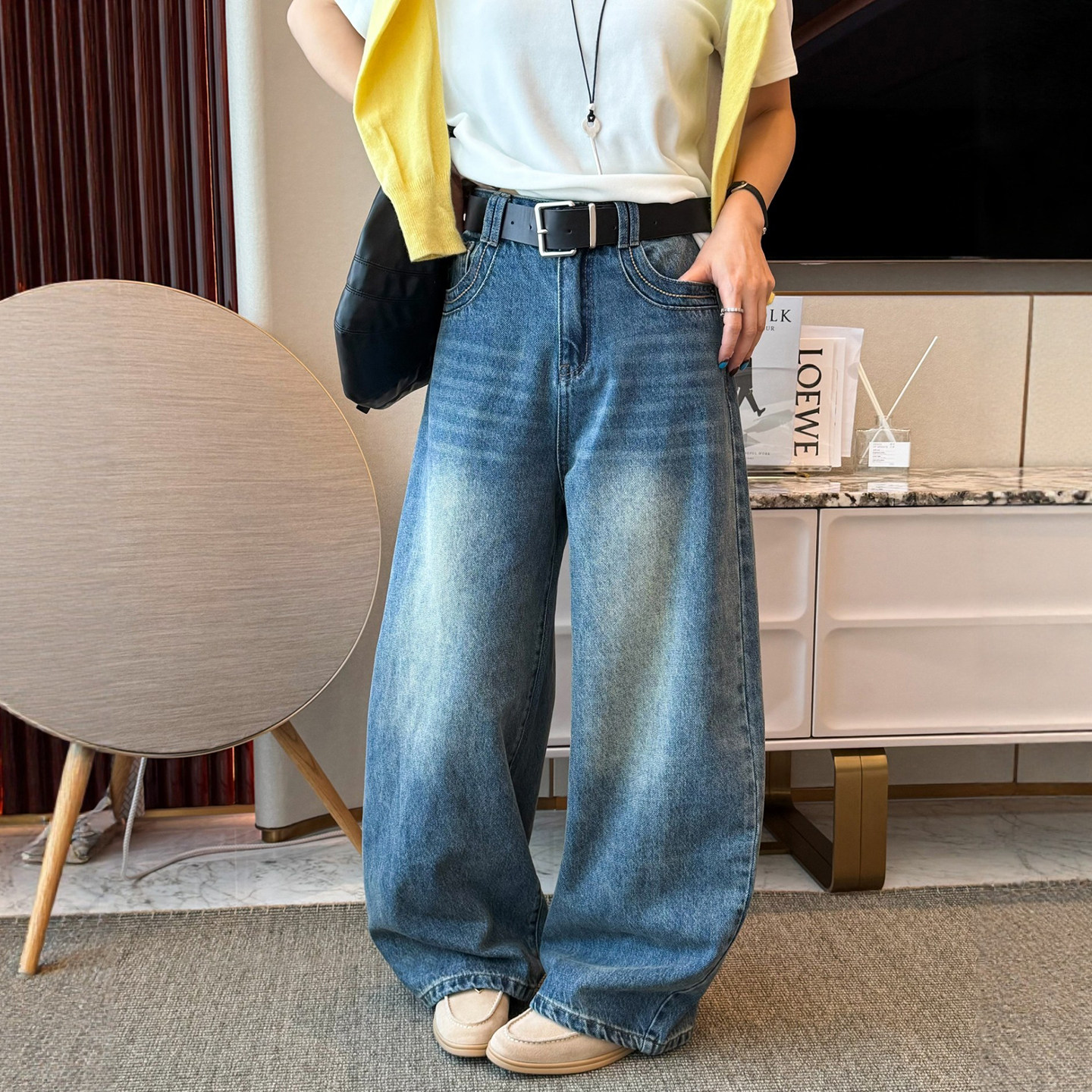 复古做旧拖地阔腿牛仔裤女欧洲站2026春装新款欧货女装直筒裤子潮
