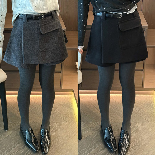 不规则羊毛呢A字半身裙女欧洲站