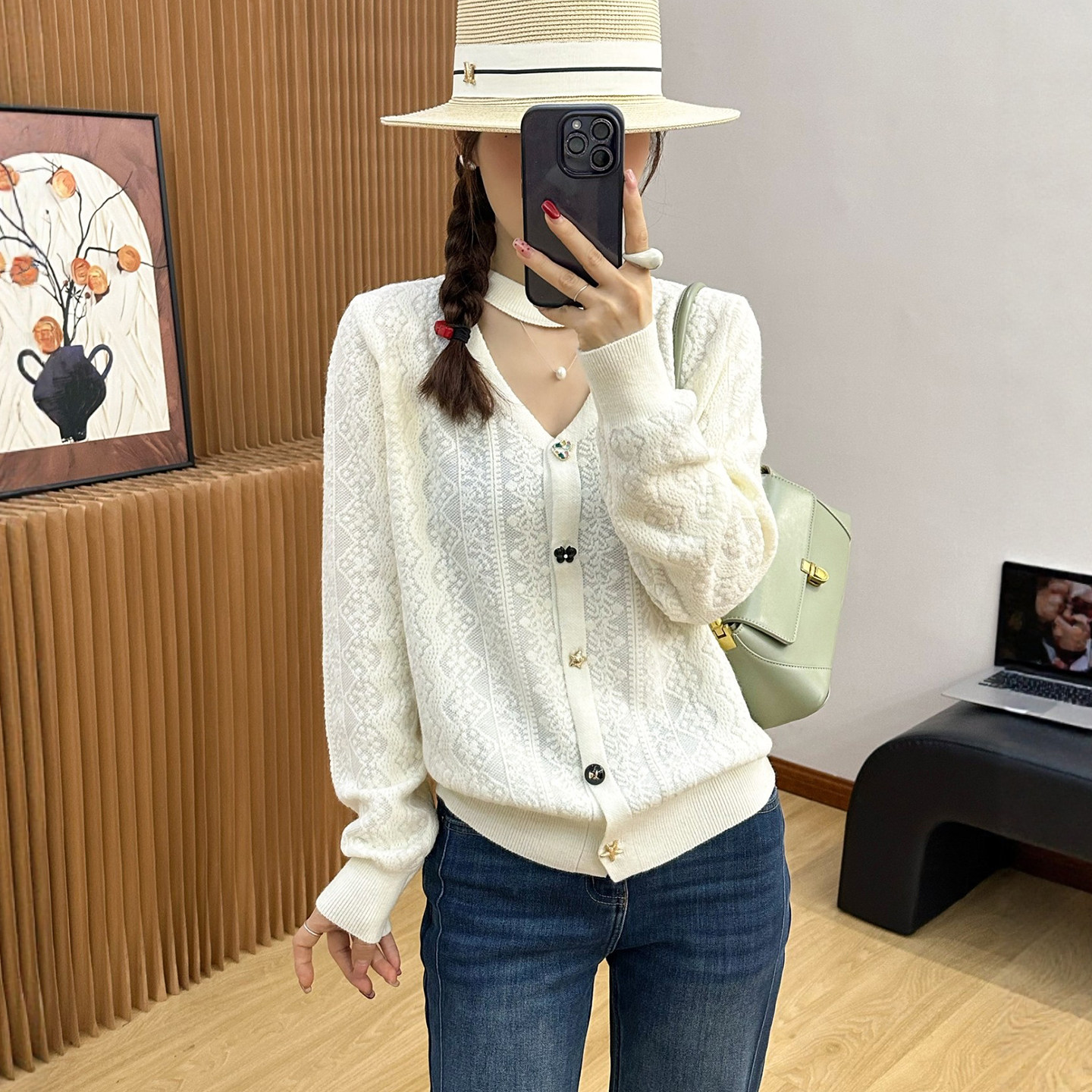 重工纽扣蕾丝提花山羊绒针织开衫女欧洲站2026春装新款欧货女装潮,女装/女士精品,毛针织衫,淘宝优惠券,粉丝福利购,淘宝优惠卷