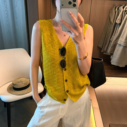 镂空钩花V领冰丝针织开衫女欧货