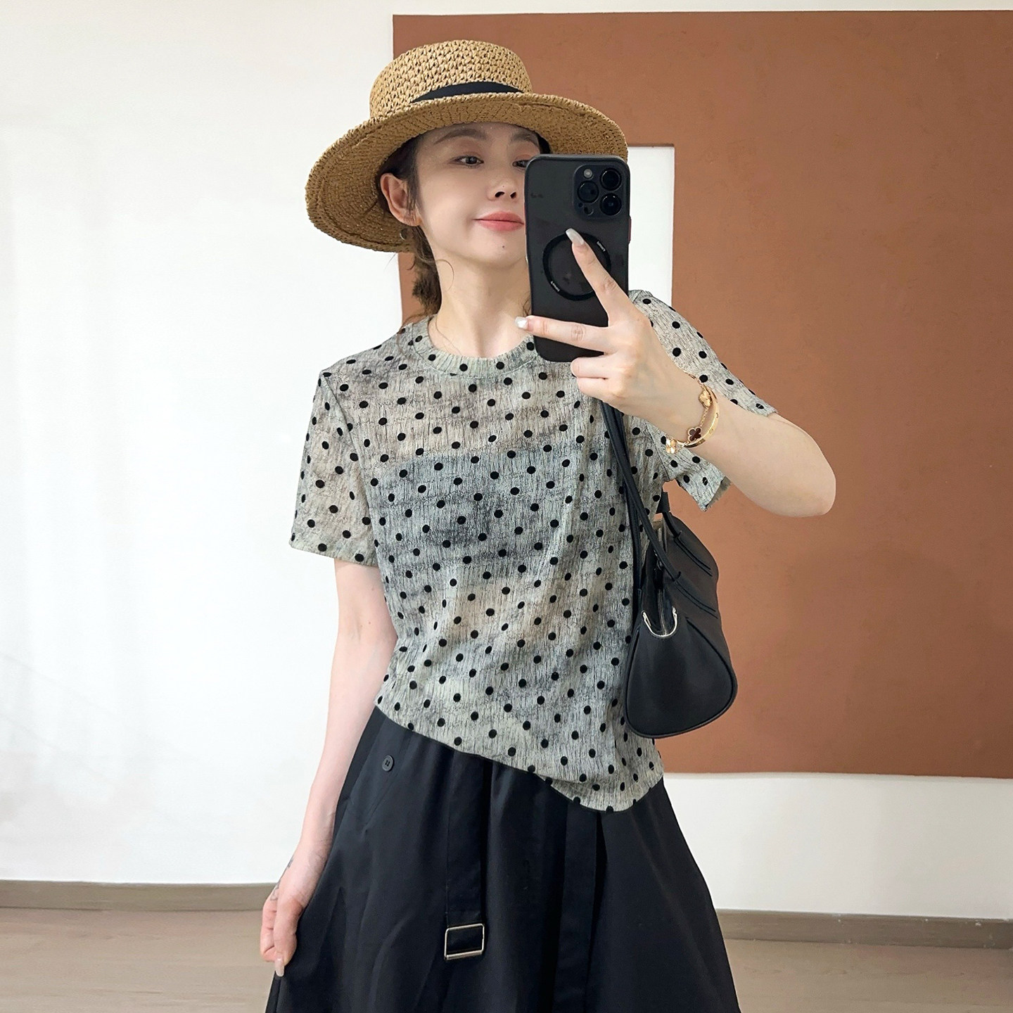 撞色波点面膜短袖T恤女欧洲站2026夏装新款欧货女装时尚打底衫潮
