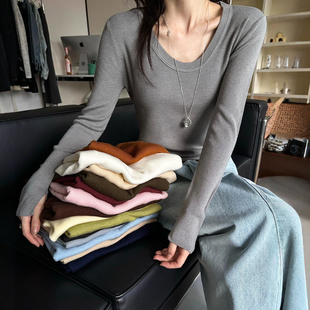 女欧洲站2025冬装 打底衫 新款 时尚 潮 欧货女装 复古U领细羊毛针织衫