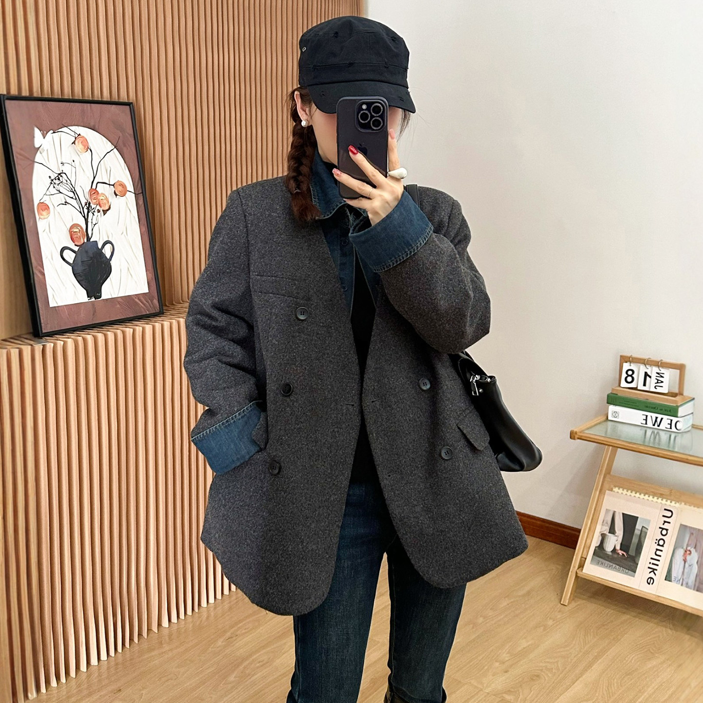 假两件牛仔西装羽绒服女欧洲站2025冬装新款欧货女装中长款外套潮