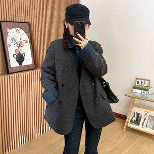 假两件牛仔西装羽绒服女欧洲站2025冬装新款欧货女装中长款外套潮