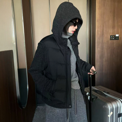 假两件连帽羽绒服外套女欧洲站潮