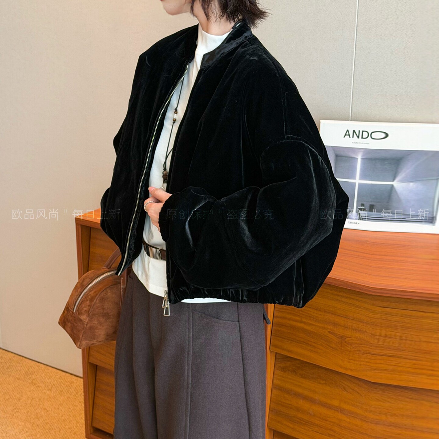 复古立领金丝绒棉服外套女欧洲站