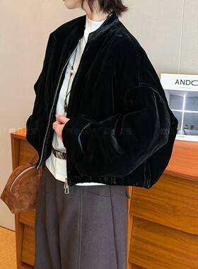 复古立领金丝绒棉服外套女欧洲站