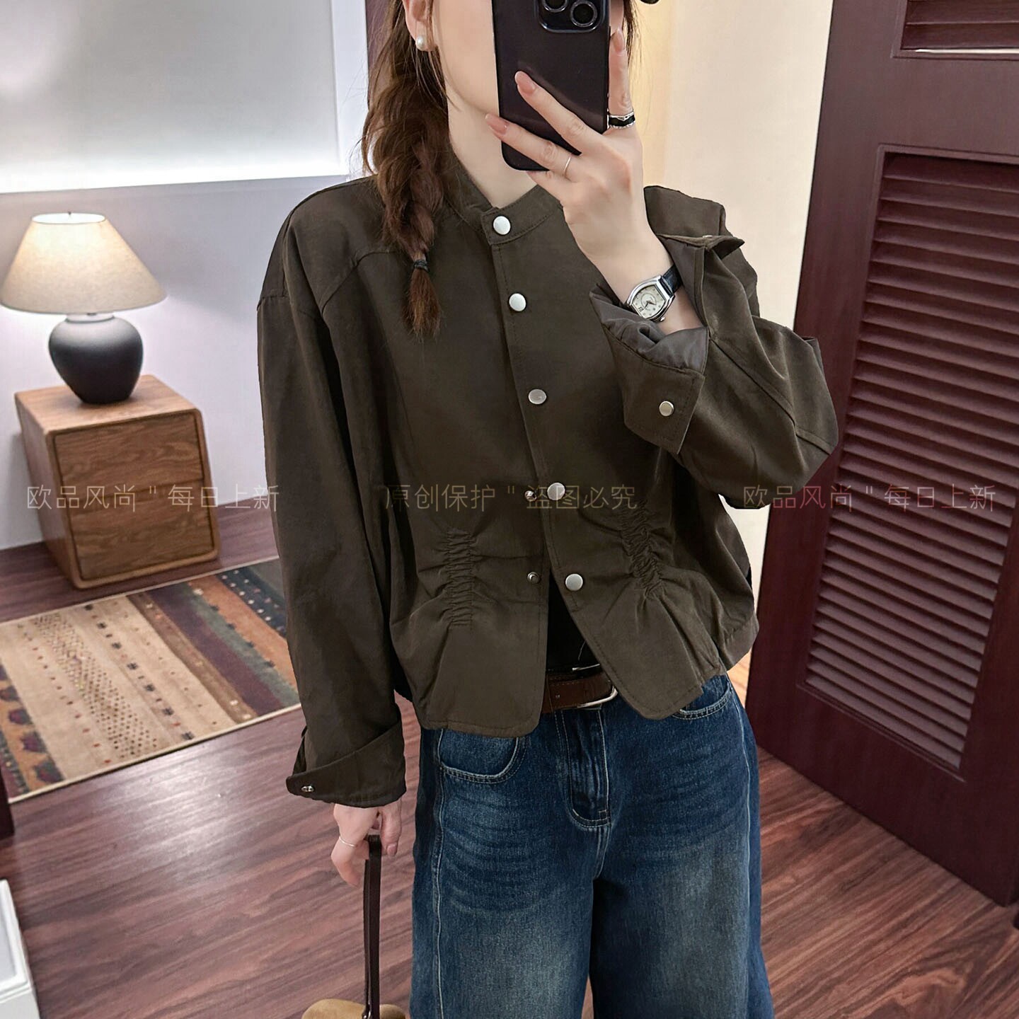 复古立领棒球服外套女欧洲站上衣