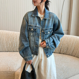 复古做旧翻领牛仔外套女欧洲站2026春装新款欧货女装时尚牛仔衣潮