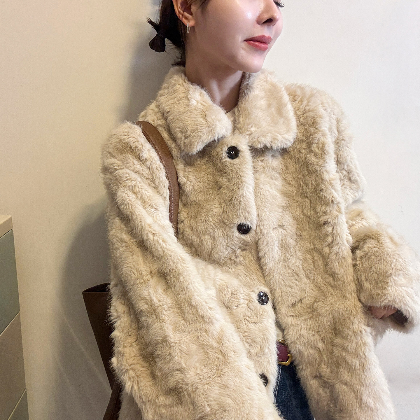 复古翻领羊羔毛皮毛一体大衣外套女欧洲站2025冬装新款欧货女装潮