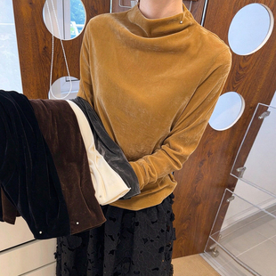 小半高领金丝绒长袖T恤女欧洲站2026秋季新款欧货女装时尚打底衫