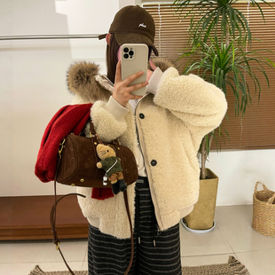 潮 欧货女装 狐狸毛连帽羊羔毛皮毛一体短外套女欧洲站2025冬装 新款