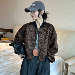 复古豹纹棒球服外套女欧洲站2024秋装新款欧货女装时尚洋气开衫潮