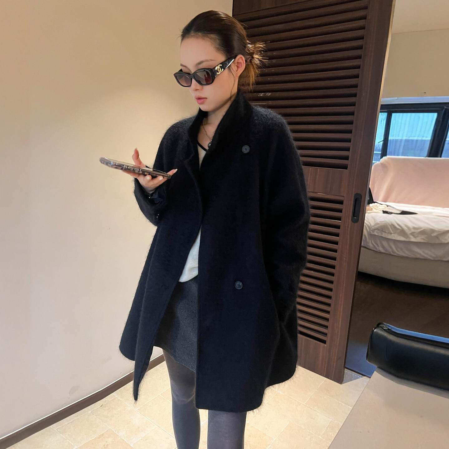 复古立领双面羊绒大衣女欧洲站潮