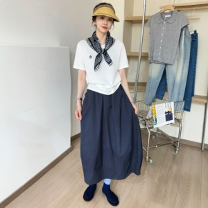 配丝巾短袖T恤A字半身裙三件套装女欧洲站2025夏装新款欧货女装潮