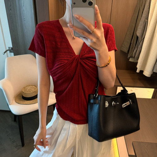 不规则扭结冰丝针织衫女欧货上衣