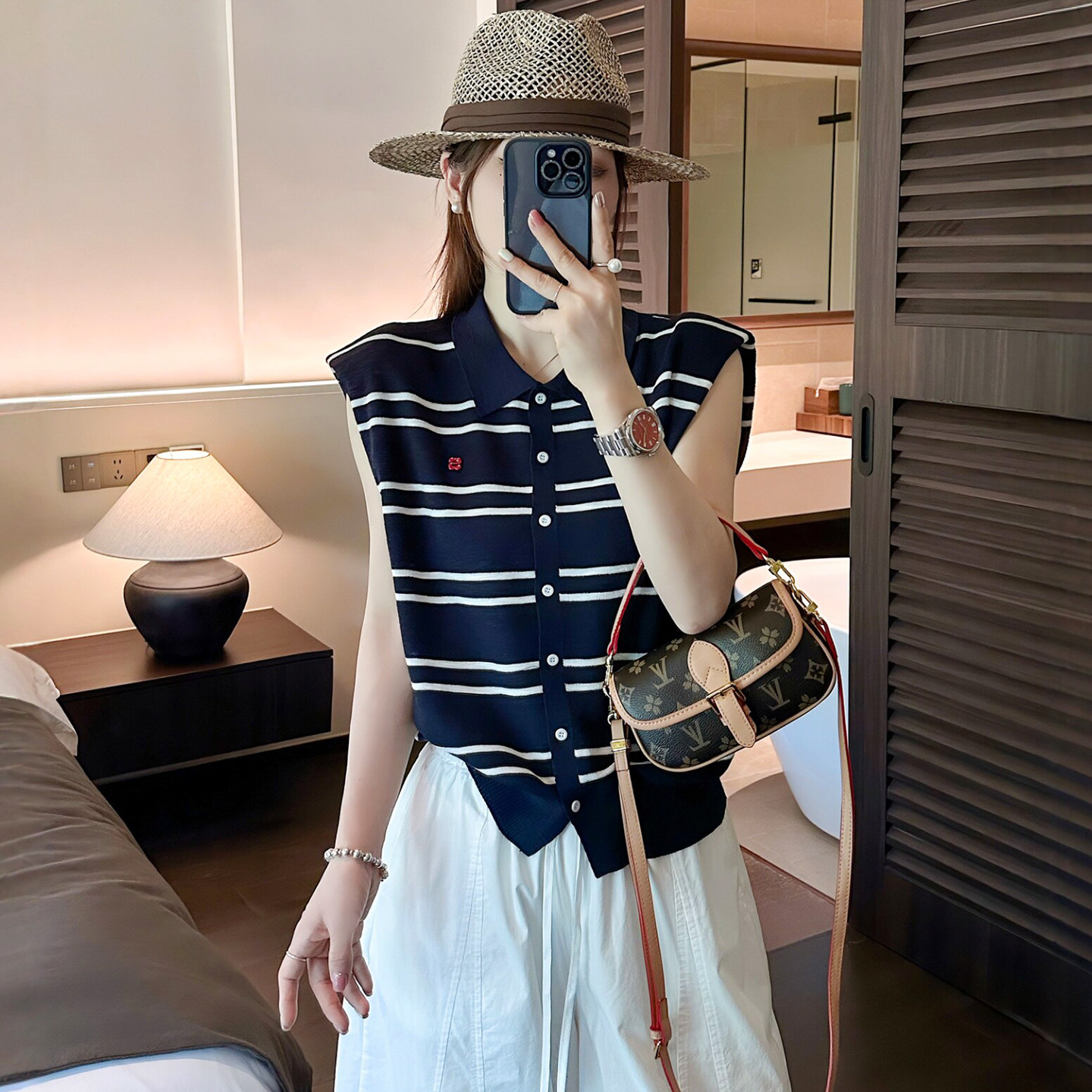 飞飞袖条纹冰丝麻针织开衫女欧货