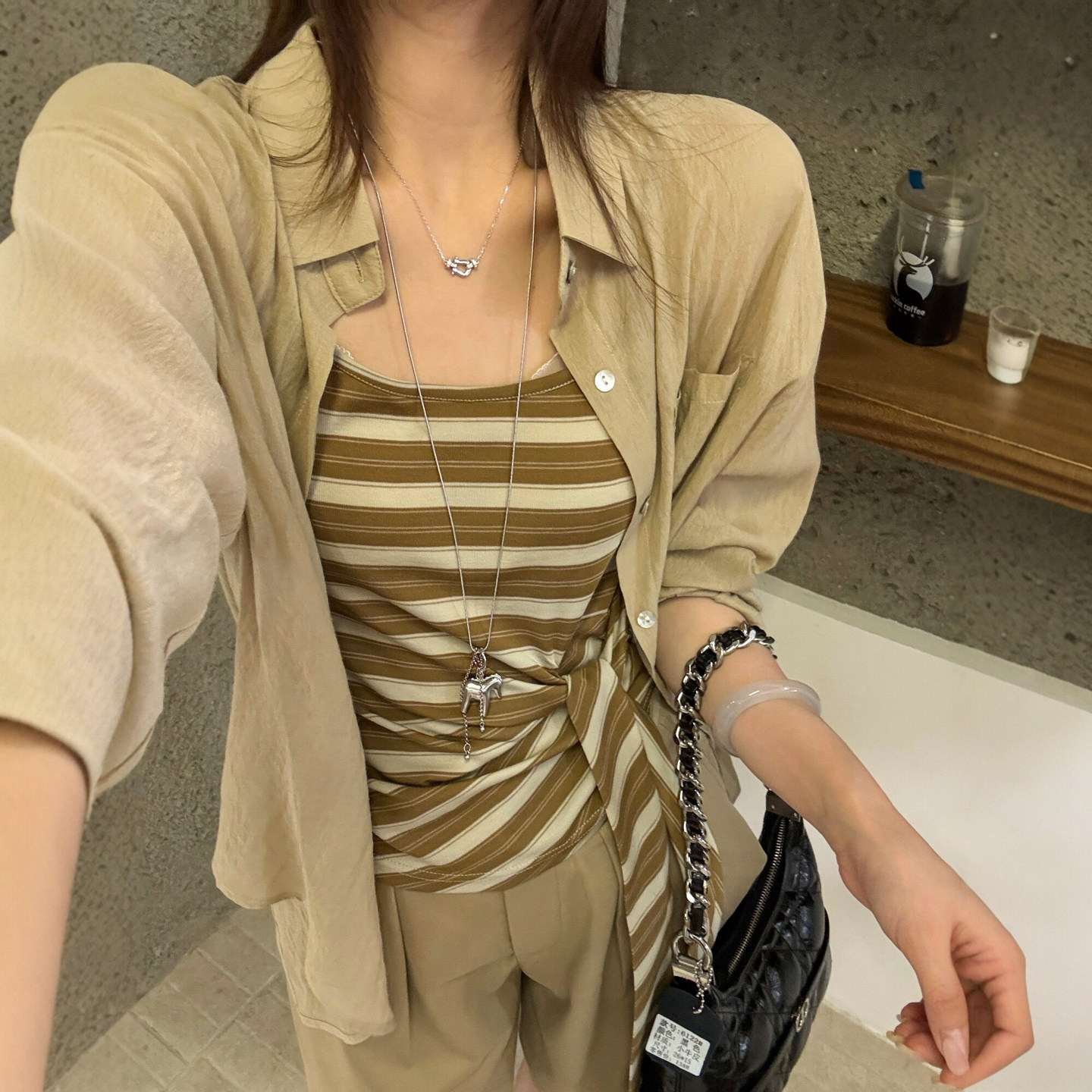 POLO领衬衫条纹背心防晒衣两件套