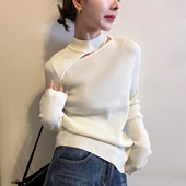 女欧洲站2025冬装 新款 欧货女装 小半高领镂空羊毛针织衫 打底小衫 潮