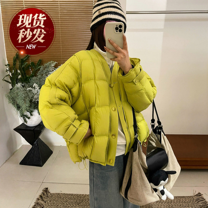 棒球领压格面包羽绒服女欧洲站潮