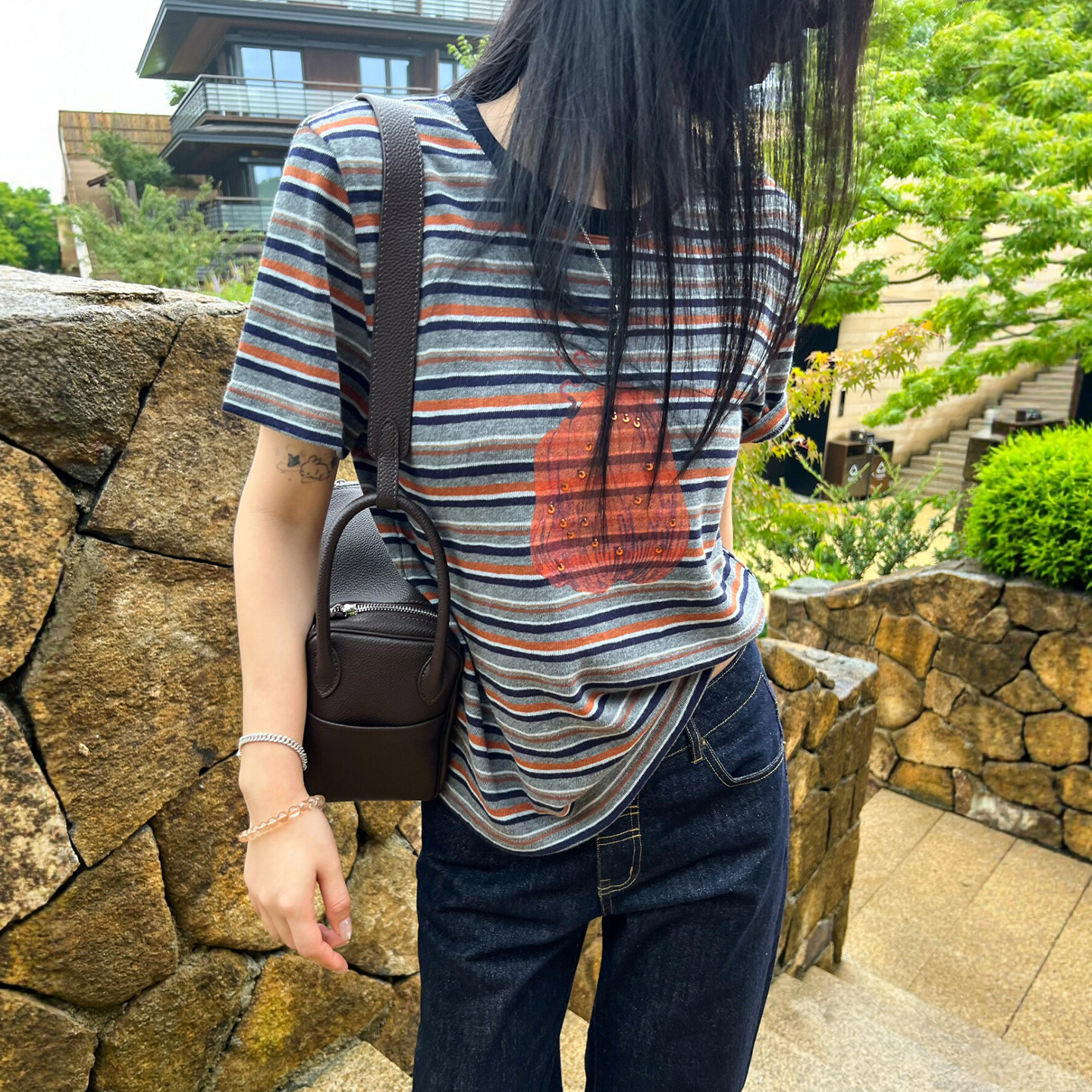 南瓜印花条纹短袖T恤女欧洲站潮