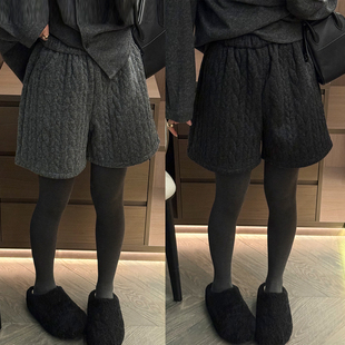 羊毛呢加厚阔腿短裤女欧洲站2025冬装新款欧货女装时尚休闲靴裤潮