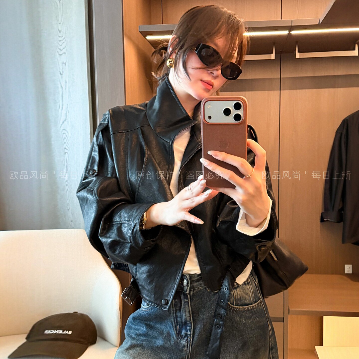 复古翻领蛋白皮PU皮衣外套女欧货