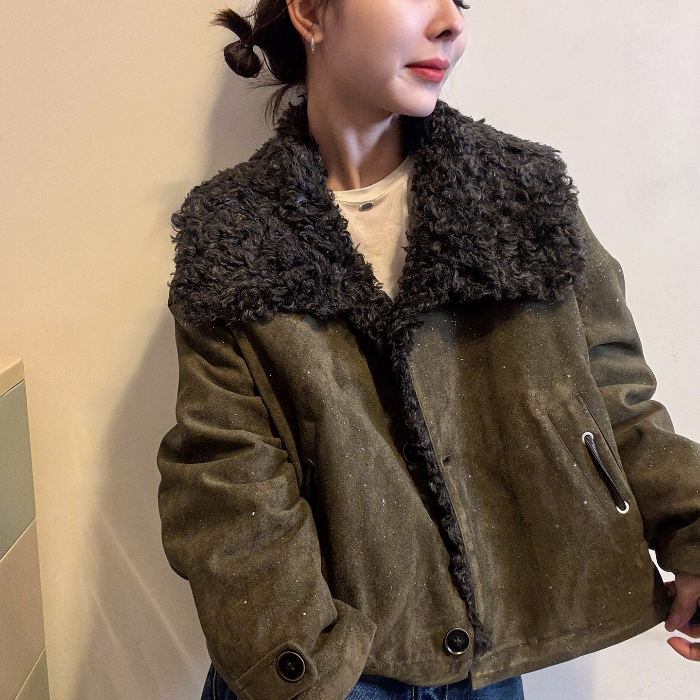 羊羔毛领派克羽绒服外套女欧洲站