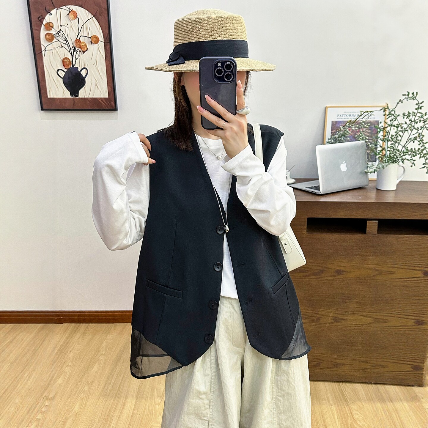 假两件网纱拼接西装马甲女欧洲站2026春装新款欧货女装短款外套潮