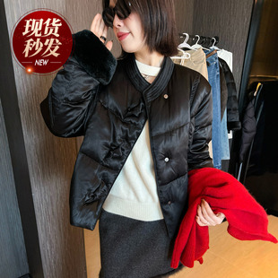 水貂毛缎面鹅绒羽绒服女欧洲站2025冬装新款欧货女装小个子外套潮