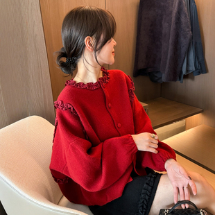 欧货女装 新款 毛衣短外套潮 女欧洲站2025冬装 木耳边浣熊绒针织开衫