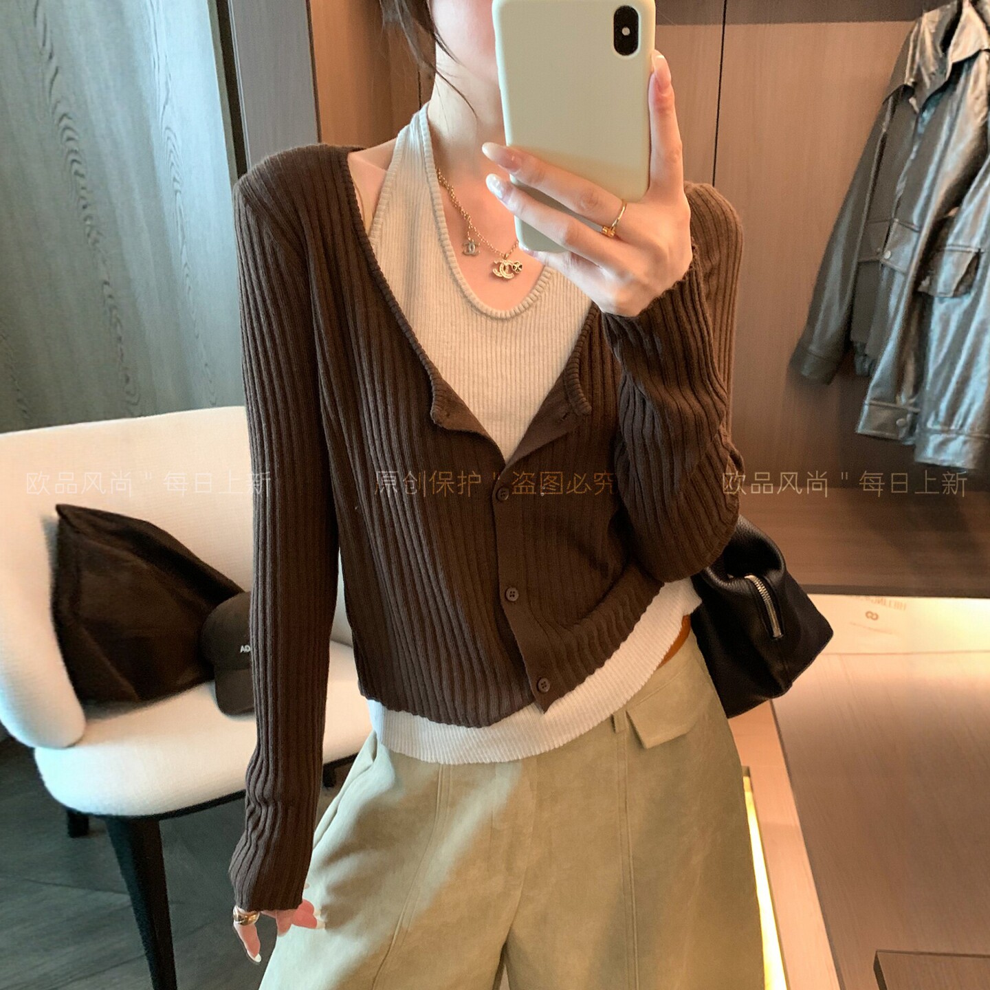 假两件挂脖羊毛针织衫女欧洲站潮