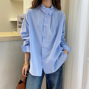 不规则翻领休闲衬衫女欧洲站2025冬装新款欧货女装时尚洋气上衣潮