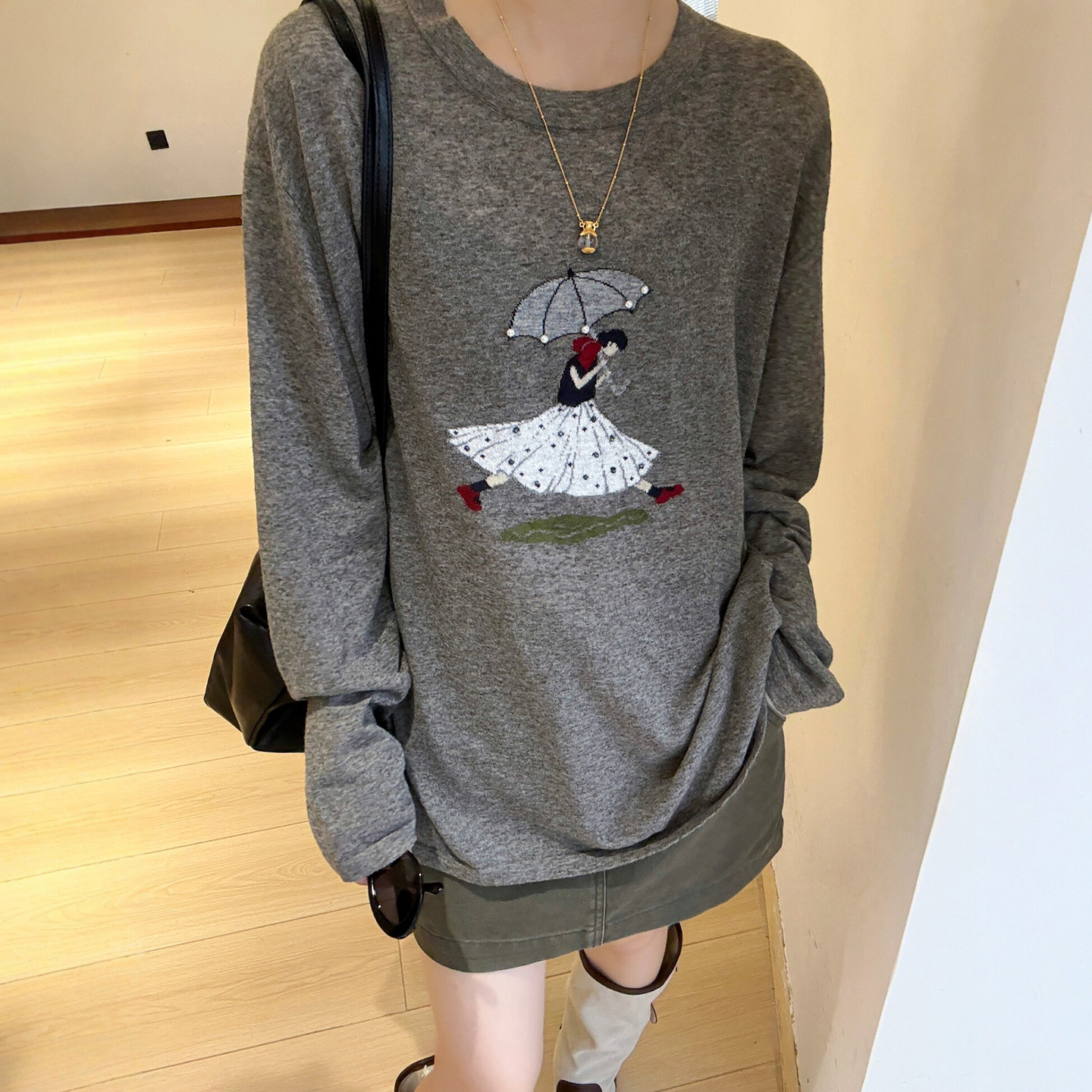 人物印花羊毛针织衫女欧货打底衫