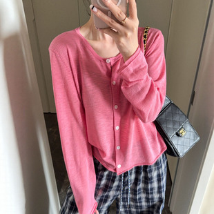 防晒上衣潮 樱花粉亚麻冰丝针织开衫 女欧洲站2025夏装 新款 欧货女装