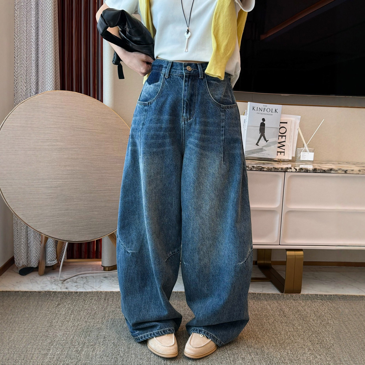立体剪裁拖地阔腿牛仔裤女欧洲站2026春装新款欧货女装直筒裤子潮