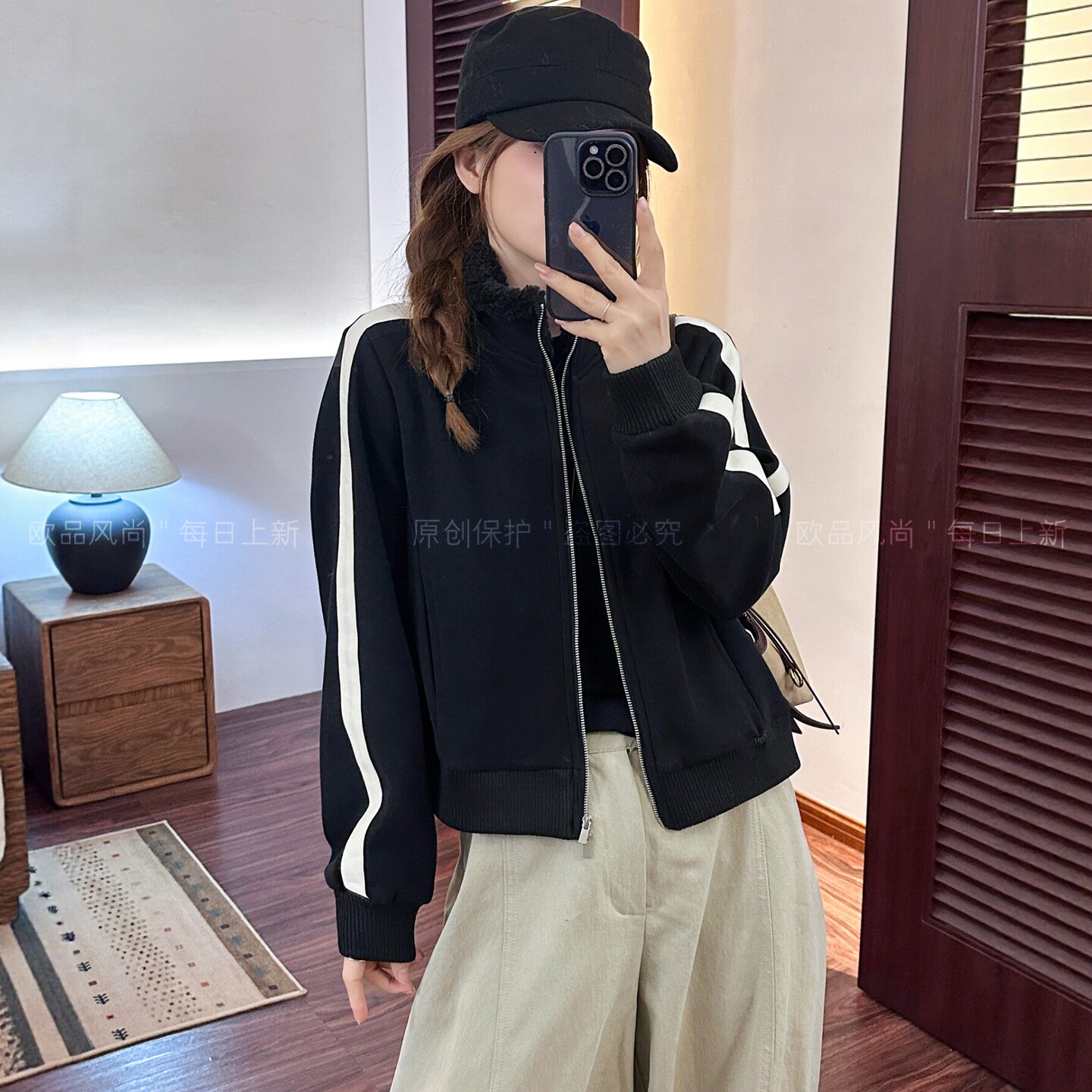 羊羔毛立领加绒短外套女欧洲站潮