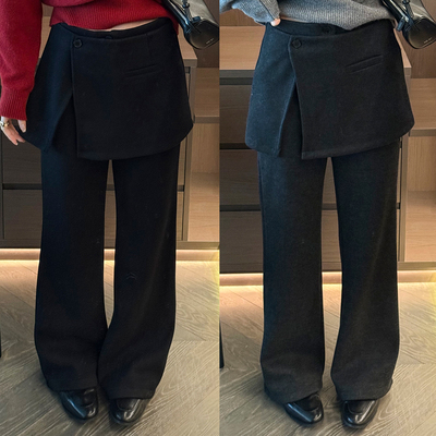 假两件拖地加绒微喇裤女欧货裤子