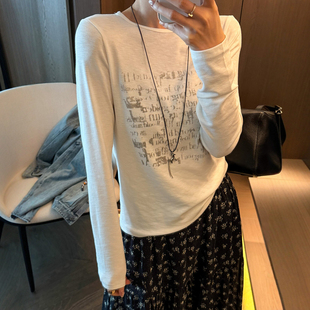 字母印花修身面膜T恤女欧洲站2026春装新款欧货女装时尚打底衫潮