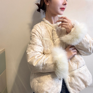 新中式国风狐狸毛羽绒服女欧洲站2025冬装新款欧货女装短款外套潮