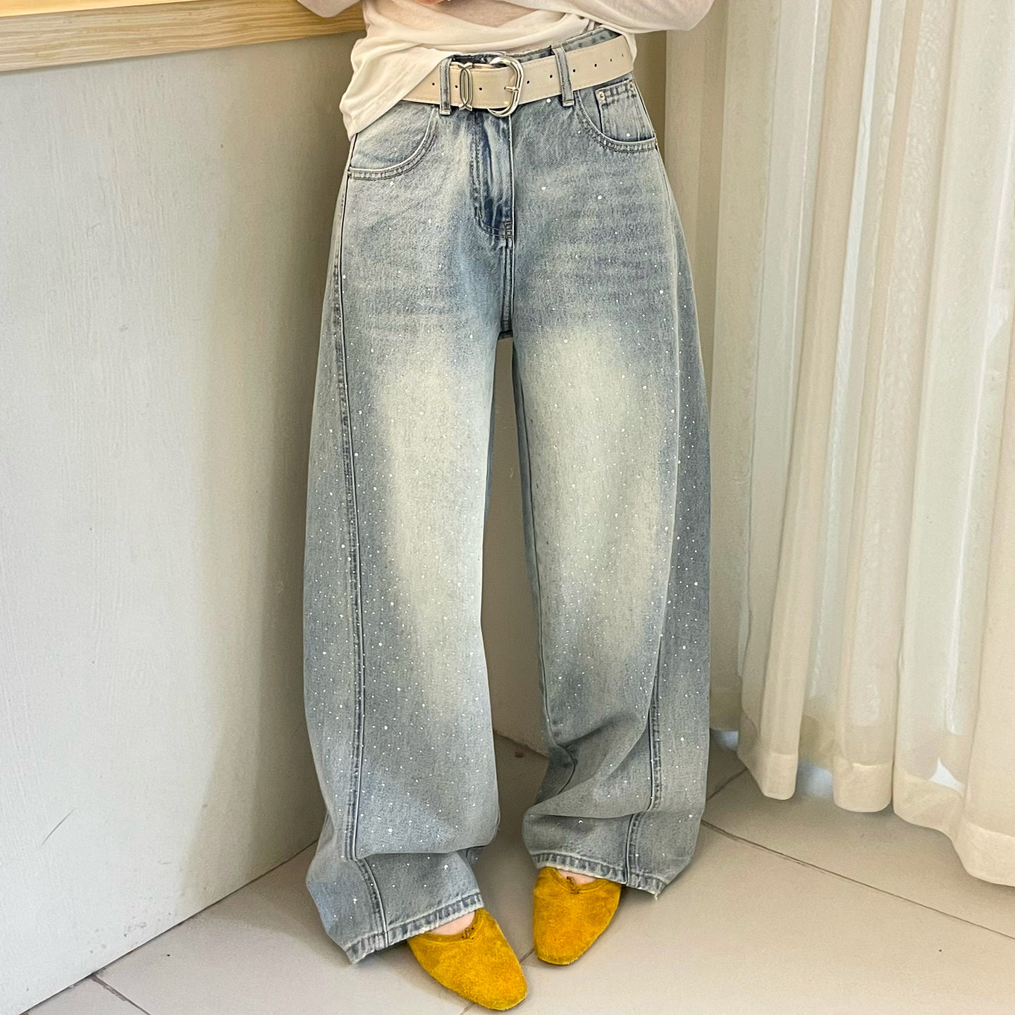 立体裁剪烫钻阔腿牛仔裤女欧洲站2026春装新款欧货女装拖地裤子潮,女装/女士精品,牛仔裤,淘宝优惠券,粉丝福利购,淘宝优惠卷